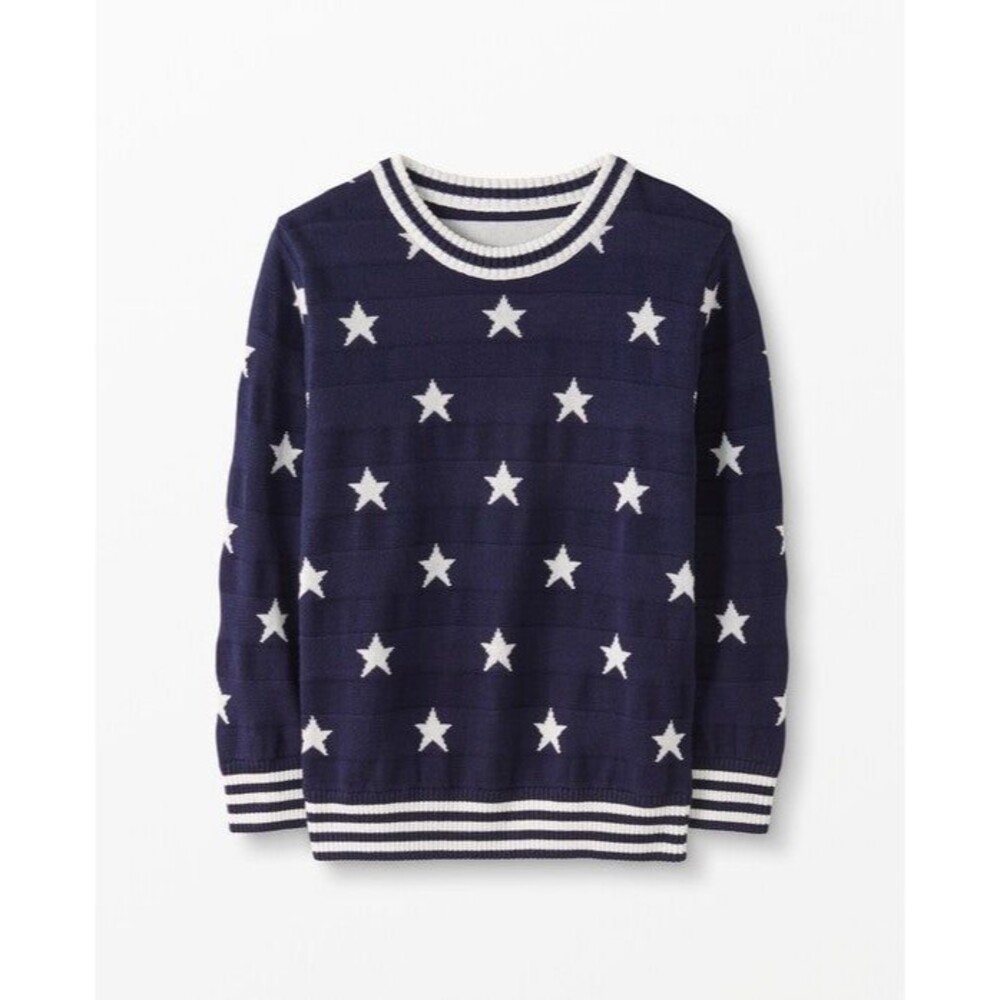Hanna Andersson Stars and Stripes sweater girls size 6/7 blue white shirt